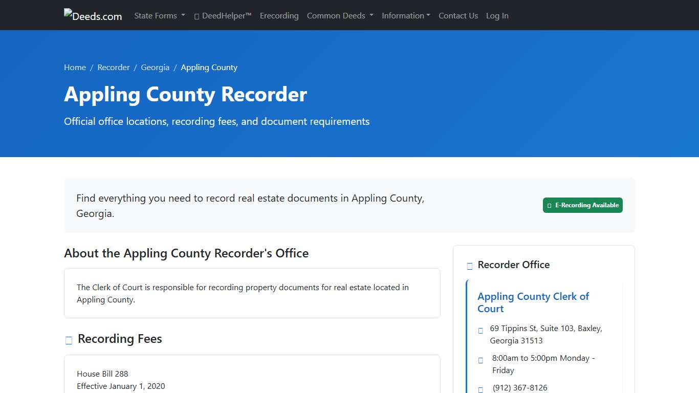 Appling County Recorder Information, Georgia - Deeds.com