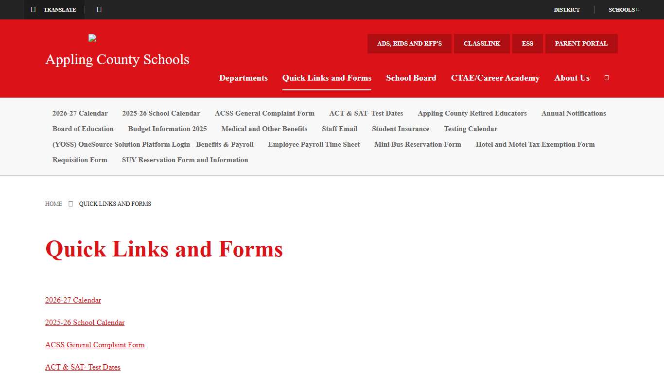 Quick Links and Forms - Appling County School System